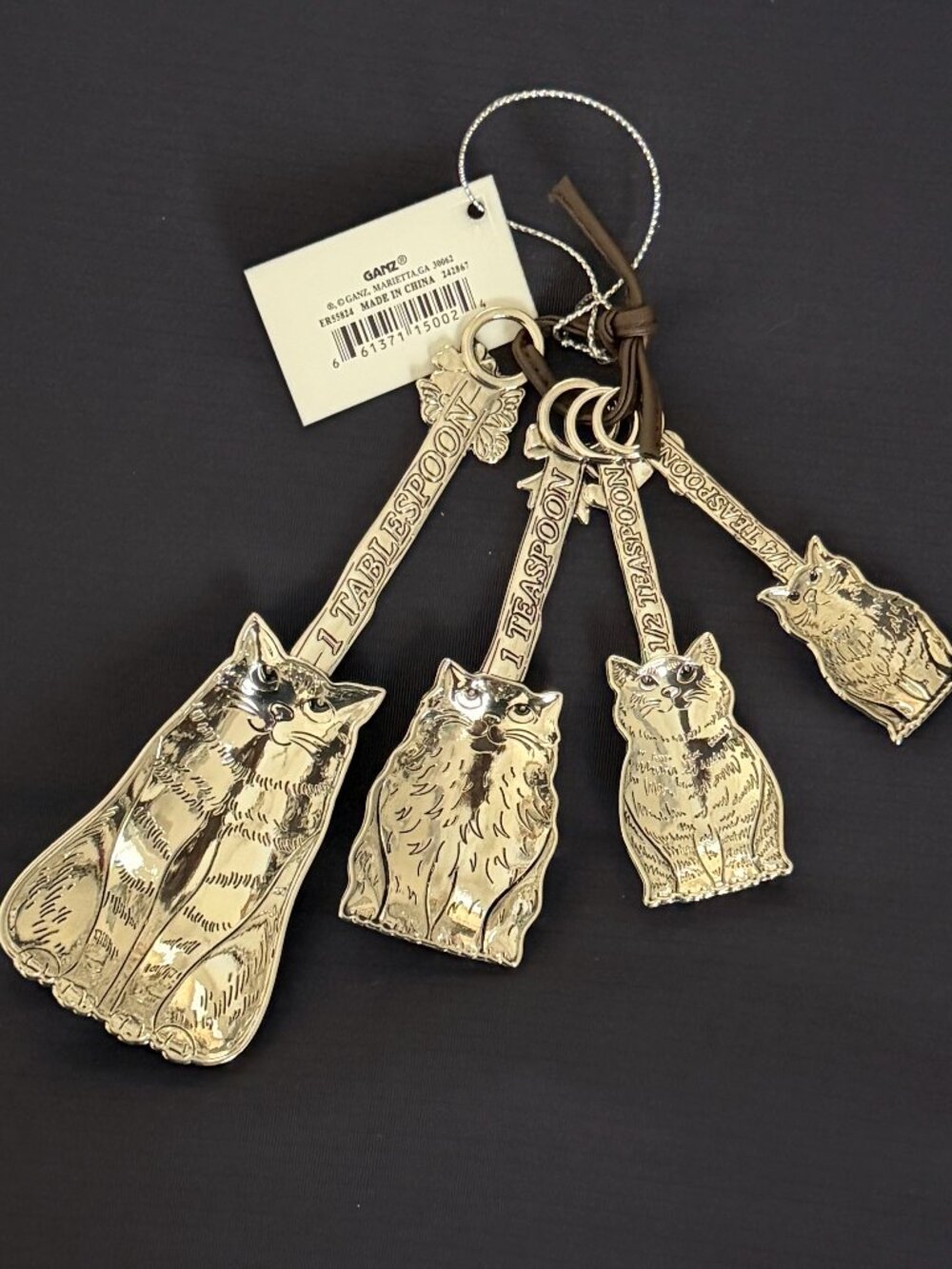 Ganz Measuring Spoons Set Family of Cats Silver Tone Zinc Alloy Metal